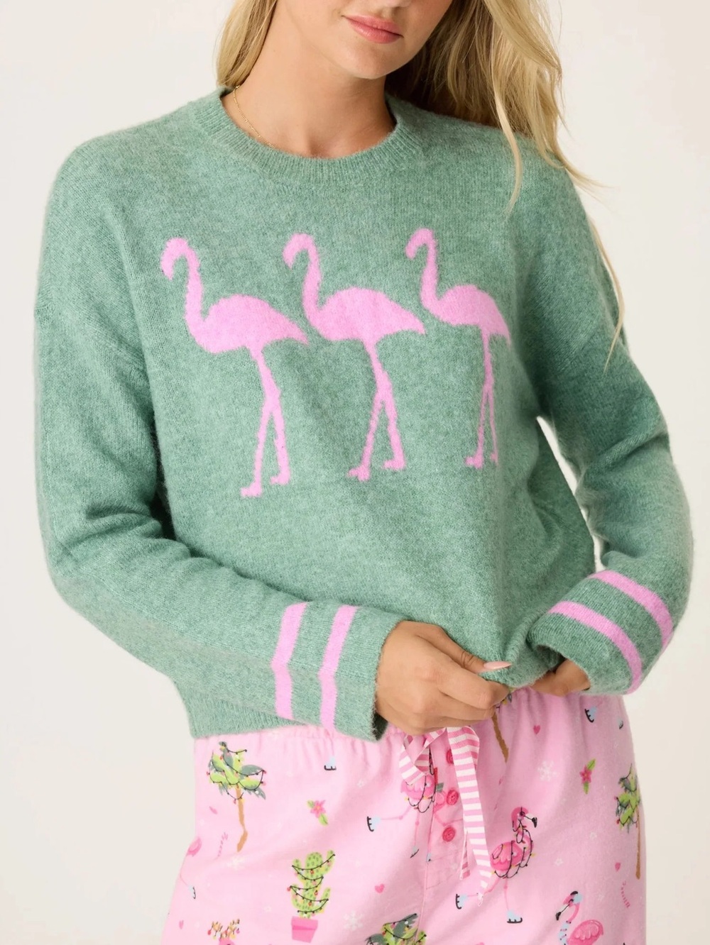 P.J. Salvage Snuggle Sweater Flamingo Motif - M